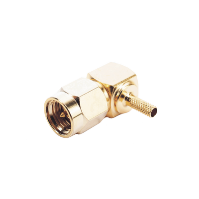 [RSA-3010-1B] Conector SMA Macho en Ángulo Recto Para RG-174/U, Grupo B, Oro/ Oro/ Teflón.