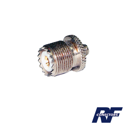 [RSA-3475] Adaptador en Línea de Conector SMA Hembra a UHF Hembra (SO-239), Níquel/ Oro/ Teflón.