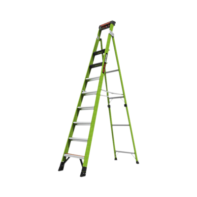 [SENTINEL10] Escalera de 3.05 m Capacidad máxima de 170 Kg, inclinada, de fibra de vidrio con almohadilla de pared giratoria.