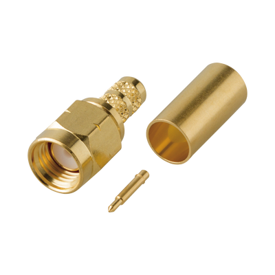 [RT-3000-1C] Conector SMA Macho de Rosca Izquierda, Anillo Plegable para Cable RG-58/U, Oro/ Oro/ Teflón.