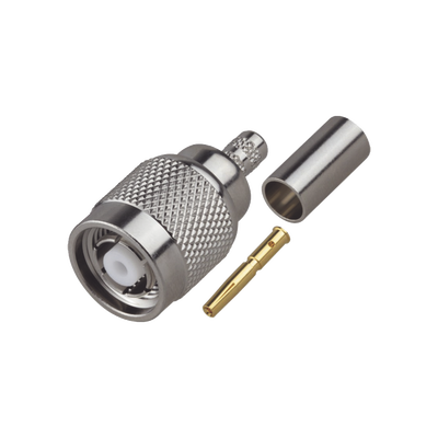 [RP-1202-C] Conector TNC Macho Inverso de Anillo Plegable para Cable RG-58/U, Níquel/ Oro/ Teflón.