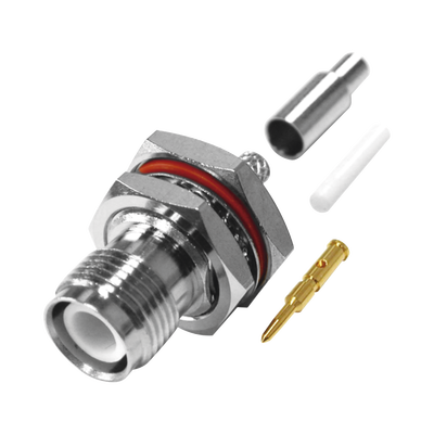 [RP-1212-B1] Conector TNC Hembra Inverso de Montaje Trasero en Panel, D-Plano, Hermético de Anillo Plegable para RG-316/U, Níquel/ Oro/ Teflón.
