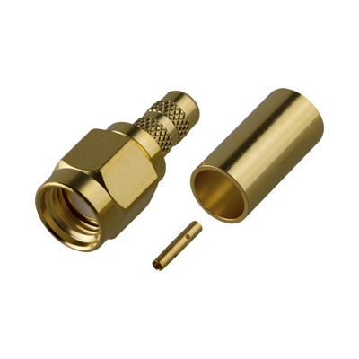 [RP-3000-1C] Conector SMA Macho Inverso de Anillo Plegable para cables 8240, RG-58/U, Oro/ Oro/ Teflón.