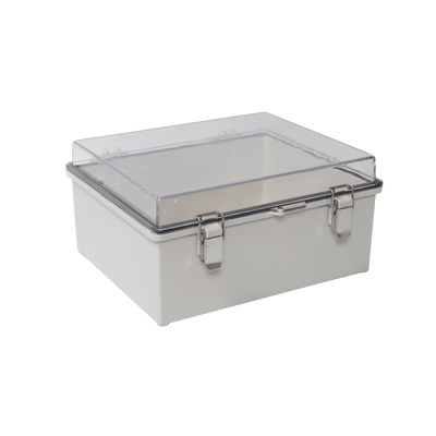 [PST-3030-18ET] Gabinete Plástico ABS, Puerta Transparente, Uso en Intemperie (300 x 300 x 180 mm) Cierre por Broches Inoxidables y Permite Cerrado con Candado y Llave (Perno 5mm) No Incluido