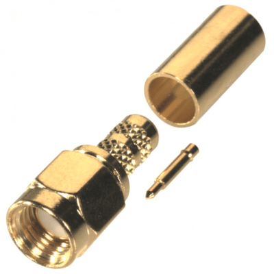 [RSA-3000-1C] Conector SMA Macho de Anillo Plegable para Cable RG-58/U, Oro/Oro/Teflón.