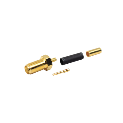 [RSA-3050-1B] Conector SMA Hembra de Anillo Plegable para Cables RG-174/U, 8216, Oro/ Oro/ Teflón.