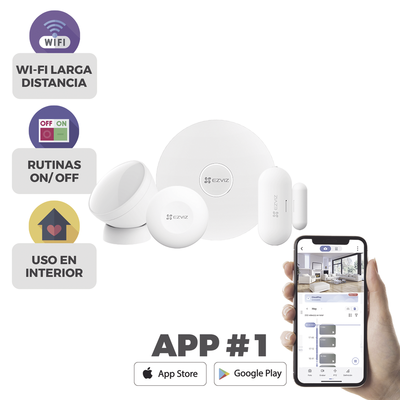 [CS-B1] Kit de Alarma Inalambrico / Incluye: 1 Hub, 1 Sensor PIR, 1 Contacto Magnético y 1 Smart Boton / Configuración y Visualización por App Móvil EZVIZ / Protocolo Zigbee