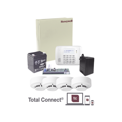 [VISTA48LA-SMK] Kit de Panel de Alarma VISTA48LA con Gabinete, Batería y Transformador / 4 Sensores de humo