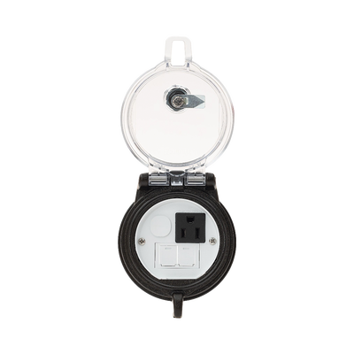 [DAP3BC-S0] Dispositivo Circular de Puertos de Acceso a Datos, Con Dos Espacios Para Módulos Mini-Com y Un Receptáculo NEMA 5-15R, Protección IP66, de 3" de Diámetro