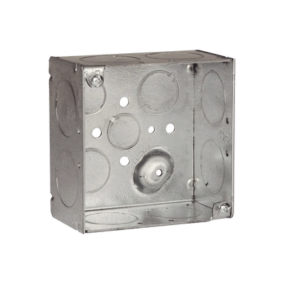 [HUB-233] Caja Cuadrada Galvanizada de 4" x 4"/ Profundidad de 2 1/8" /8 Entradas 1", 3 Entradas 1/2" y  2 Entradas 3/4"/ Soldada.