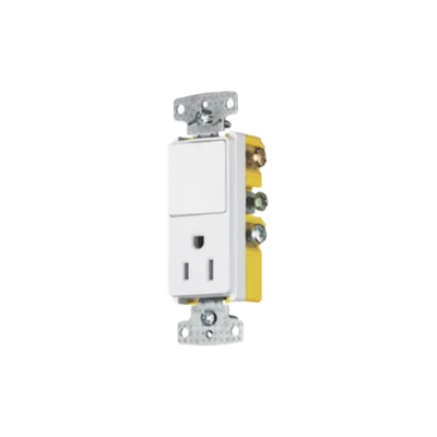 [HUB-RCD-108W] Combinación de Contacto y Apagador Decorador 15A 125V/ Color  Blanco.
