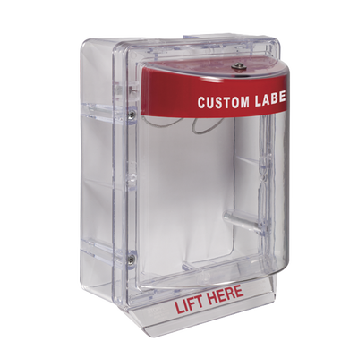 [STI-1130-CR] Cubierta Protectora Serie Stopper II® De Policarbonato, Con Bocina, Espaciador Transparente, Montaje en Superficie, Etiqueta Personalizada