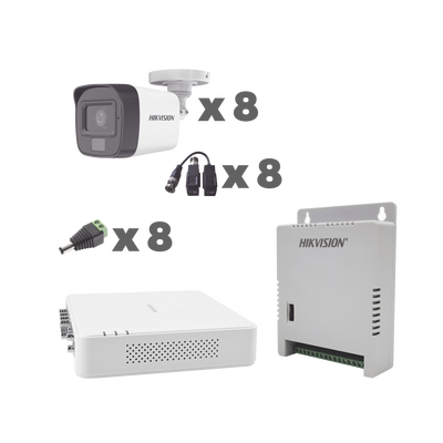 [KH1080P8BFH] KIT TurboHD 1080p / DVR 8 Canales con audio por coaxitron / 8 Cámaras con Micrófono Integrado 101° Visión/  luz blanca + IR visión nocturna  / Transceptores / Conectores / Fuente de Poder Profesional