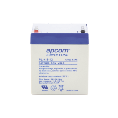 [PL-4.5-12] Batería 12 Vcc / 4.5 Ah / UL / Tecnología AGM-VRLA / Para uso en equipo electrónico Alarmas de intrusión / Incendio/ Control de acceso / Video Vigilancia / Terminales F1 / Cargador recomendado CHR-80.