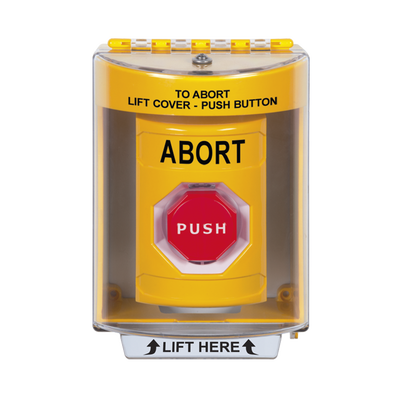 [SS2274AB-EN] Botón de Abortar, Texto en Ingles, Tapa Protectora de Policarbonato Súper Resistente, Momentaneo