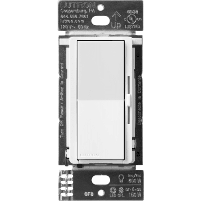 [DVRF6LWH] (Caseta Wireless) DIVA Atenuador de pared. Aumenta/Disminuye Intensidad de Iluminación.  No requiere cable neutro. 150W LED / 600W INC/HAL