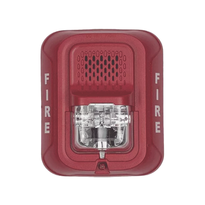 [P4RL] Sirena con Lámpara Estroboscópica / 4 Hilos / Montaje en Pared / 12 o 24 Vcd / Configuración Estroboscópica Seleccionable / Texto en Inglés / Color Rojo