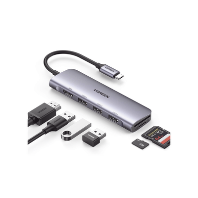 [20956A] HUB USB-C (Docking Station) 6 en 1 | HDMI 4K@30Hz | 3 Puertos USB 3.0 | Lector Tarjeta SD + Micro SD (TF) Uso Simultáneo | Chip de Última Generación | Potente Disipación de Calor |  Caja de Aluminio.