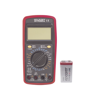 [DT9205AKIT] KIT Multímetro Digital DT9205A 600 Vcc /  Vca  CATII,  con Pantalla LCD. Incluye Batería ER-9V de 9V