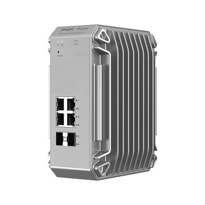 [RG-NIS3100-4GT2SFP-HP] Switch Industrial PoE hasta , Ideal para temperaturas Extremas y protección contra descargas, 4 Puertos Gigabit PoE 802.3 af/at, 2 puertos SFP Administrable Cloud