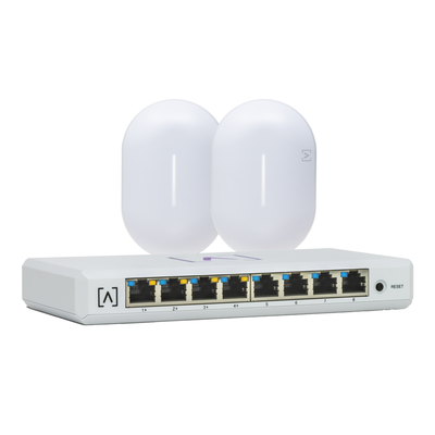 [ALTA-S8-KIT] Kit de lanzamiento Alta Labs: Incluye 1 Switch PoE S8-POE / 2 Puntos de Acceso WiFi 6 AP6-PRO / Bloqueo de Contenido / Administración en la Nube/App Gratuita / Compatible con la plataforma Purple