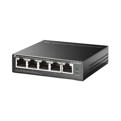 Switch Escritorio No Administrable de 5 puertos 100/100/1000 Mbps / Con 4 puertos PoE 802.3af/at de hasta 40 W