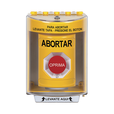 [SS2281AB-ES] Botón de Abortar, Texto en Español, Tapa Protectora de Policarbonato Súper Resistente, Girar para restablecer