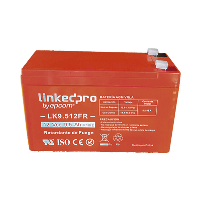 Batería de respaldo 12 V |  9.5 Ah | AGM | Certificada UL94-V0 Retardante a la Flama  | Especial para Seguridad Electrónica | UPS  | Sistemas de Emergencia  | Vida útil 5 años | Terminales F1  + Adaptador F2