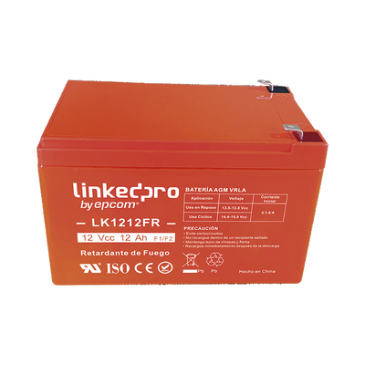 [LK1212FR] Batería de respaldo 12 V   | 12 Ah  |  AGM | Certificada UL94-V0 Retardante a la Flama  | Especial para Seguridad Electrónica | UPS  | Sistemas de Emergencia | Vida útil 5 años | Terminales F1  + Adaptador F2