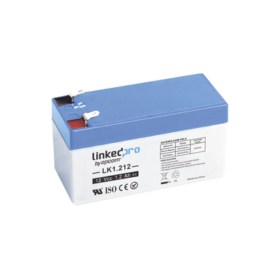 [LK1.212] Batería de respaldo 12V | 1.2 Ah | AGM | Especial para seguridad electrónica | UPS | Sistemas de Emergencia  | Vida útil 5 años | Terminales F1  + Adaptador F2