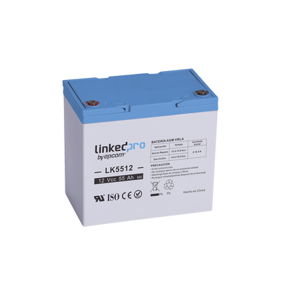 [LK5512] Batería de respaldo 12 V | 55 Ah |  AGM | Especial para Seguridad Electrónica | UPS | Sistemas de Emergencia  | Vida útil 5 años | Terminales T2