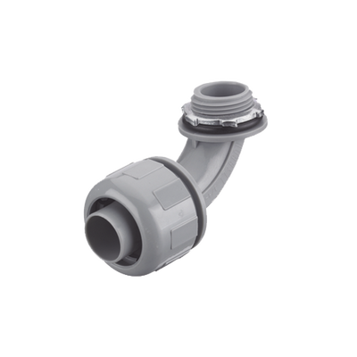 [HUB-P0759-NGY] Conector Curvo 90° de Nylon de 3/4" para Tubería Liquidtight Polytuff.