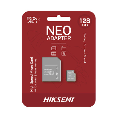 [HS-TF-C1/128G/NEO/A] Memoria microSD con Adaptador Ideal para Celular o Tablet / 128 GB / Multipropósito / Clase 10 / 92 MB/s Lectura / 50 MB/s Escritura