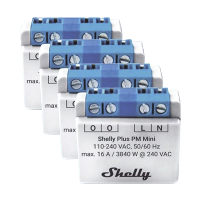[SHELLYPLUSPMMINIK4] KIT 4 piezas El medidor de potencia más pequeño,  inteligente con Wi-Fi, medición de consumo, 1 canal 16A,