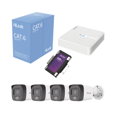 [KIPH4B/SSD1TB] Kit IP 2 Megapixel / NVR de 8 Canales con 8 Puertos PoE / 4 Cámaras IP Bala para Exterior / Micrófono Integrado / Bobina de Cable de 305 mts / SSD 1 TB