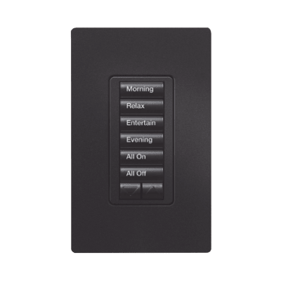 [RRDHN6BRLMN] (RadioRA2) Teclado Seetouch Hibrido 6 botones, 2 botones subir/bajar, programe escenas diferentes en cada botón,puede instalarse en un interruptor de luz.
