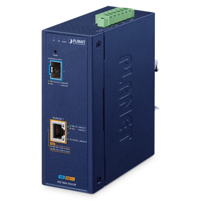 [IXT-900-1X1UP] Convertidor de Medios PoE Industrial / Puertos 10G SFP+ y 10GBASE-T / PoE++ 802.3bt 95W / -40 a 75°C Operación / VLAN, ERPS, QoS /Cuenta con Doble Entrada para Fuente de Alimentación 12~54V