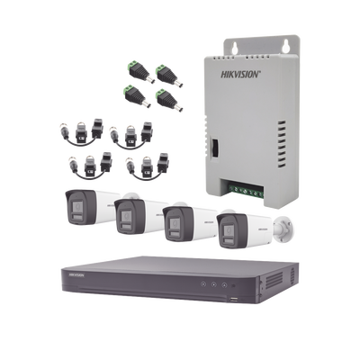 [KH-4K-4B-TWA] Kit Audio Bidireccional TurboHD 4K-3K / DVR 4 Canales 4K / 4 Cámaras Bala (Exterior) con Bocina y Microfóno Integrado 3K / 1 Fuentes de Poder / Accesorios