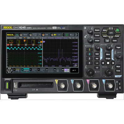 [DHO924S] Osciloscopio Digital Rigol de 4 Canales Análogos, 250 MHz de Ancho de Banda Análoga, Vel. de Muestreo-Tiempo Real de 1.25 GS/s. con Generador de Audio (AFG)