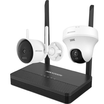 [NKS4245WBTH] Kit IP Inalámbrico 4 Megapixel / NVS 4 Canales / 1 Cámara Bala Exterior + 1 Cámara Turret Interior con Lente 2.8 mm y Dual Light / Audio Bidireccional (Micrófono y Bocina) / Soporta Micro SD de 512 GB