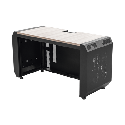 [EMS03] Consola Profesional para Monitoreo o Computo | Ranura para Base de Monitores | Microperforaciones | Luces LED Decorativas | Tomacorriente HTCM1U10C | Tapas Organizadoras de Cables | Niveladores | Rack para Montaje de Equipos | Ranura Pasaca