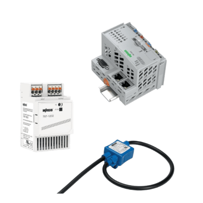 Sistema de Medición y Control de Potencia / 3 Fases 690 VAC / Controlador PFC200 / Fuente Conmutada 24VDC / Módulo Conmutador 16A / Terminales Fusibles / Rail DIN 35x7.5 mm