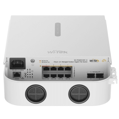 [WIPCMS310GFOV2] Switch PoE Gigabit 8 Puertos / 2 SFP Uplink / PoE++ 802.3bt 90W Port 1-2 / PoE+ 802.3at 30W Port 3-8 / 110W Budget Total / 20Gbps Switching / Fanless / Wall-Pole Mount / Industrial -30°C a 60°C