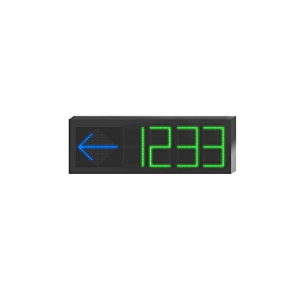 Pantalla de Orientación para Estacionamiento Interior Unidireccional / 4 Dígitos Numéricos / LED 7-8 mm Pitch / 3800 cd/m² de Luminancia / 110° Ángulo de Visión / Comunicación RJ45 RS485 / Iconos Multicol