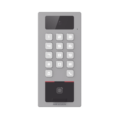 [DS-K1T502DBFWX-C-E1] (PoE / 2 Relays) Terminal de Control de Acceso / Videoportero Multiapartamento Llamada a App / Teclado / Exterior Antivandálico IP65 & IK09 / Huella, Tarjeta, Código QR, PIN o App Hik-Connect  / Cámara 2 MP compatible con NVRs