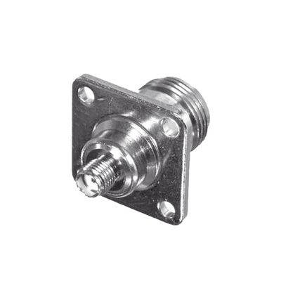[RSA-3290-10] Adaptador en Línea para Panel de SMA Hembra a N Hembra, Montaje Trasero para 18 mm entre Centros, Níquel/ Oro/ Teflón.