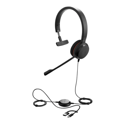 [EVOLVE20MONOMSUSBC/A] Jabra Evolve 20 Mono con Conexión USB C/A, Micrófono con Cancelación de Ruido de Ultima Generación, Configuración Plug and Play, Certificación Microsoft Teams (4993-823-169)