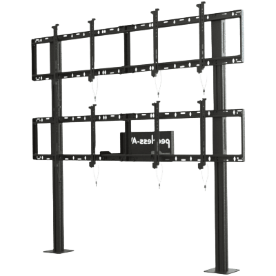 Soporte Modular para Video Wall Pedestal 2x2 / Ajuste Micro Sin Herramientas / 8 Puntos de Alineación / Capacidad 500 lb / VESA 200x200 a 600x400 mm / Estructura Aluminio / Gestión Cableado Integrada / Almacenamiento Multimedia