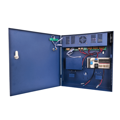 Fuente de poder profesional PoE (Power over Ethernet) de 8 puertos con capacidad total de 360W, diseñada específicamente para sistemas de videovigilancia CCTV y control de acceso.