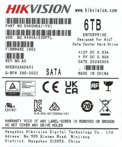 [DS60HKAIVX1] Disco Duro Enterprise para Videovigilancia 6TB / 7200 RPM / SATA 6 Gb/s / Caché 256 MB / Operación 24x7 / Carga de Trabajo 550 TB por Año /